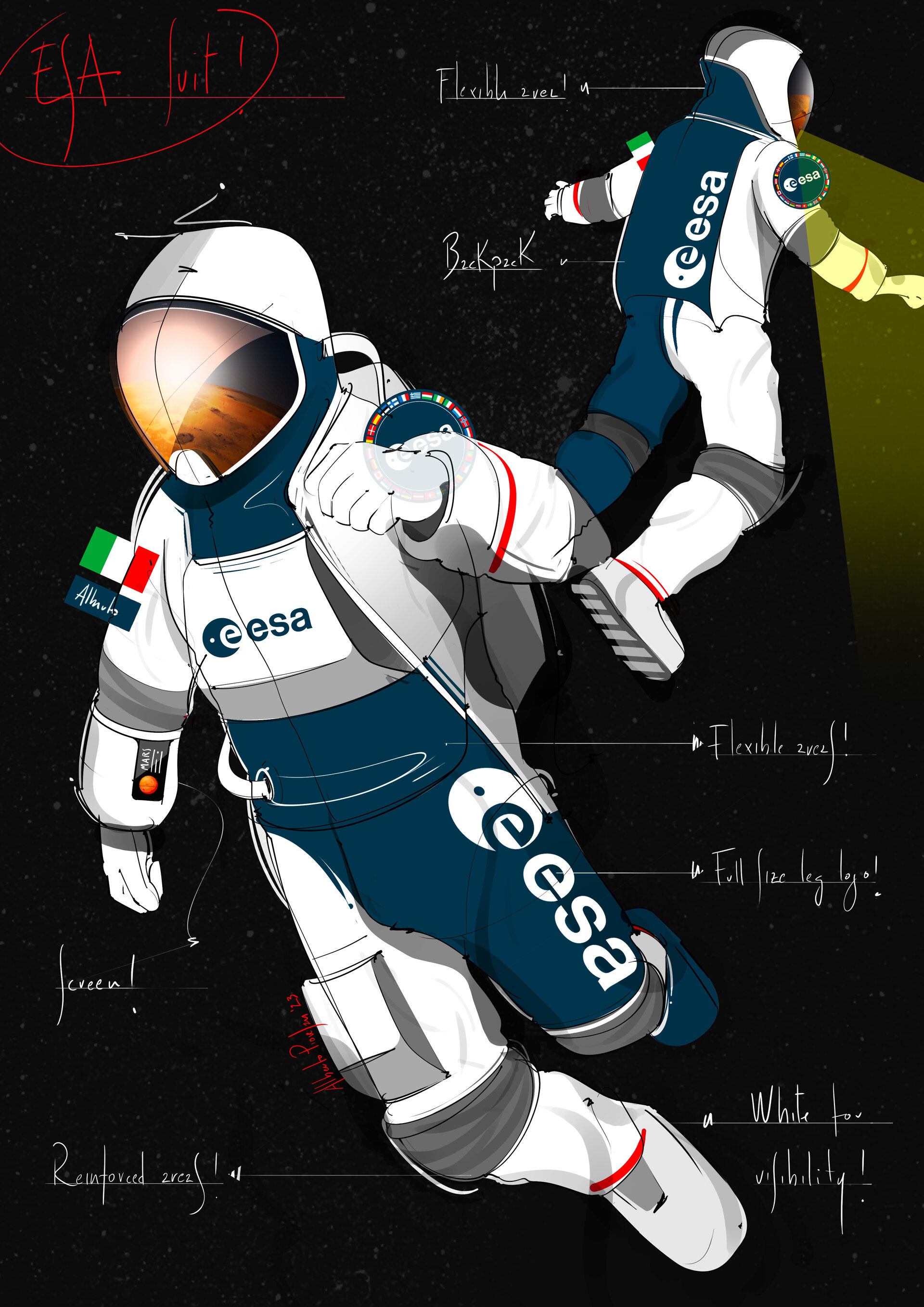 Spacesuit design Alberto Piovesan pillars